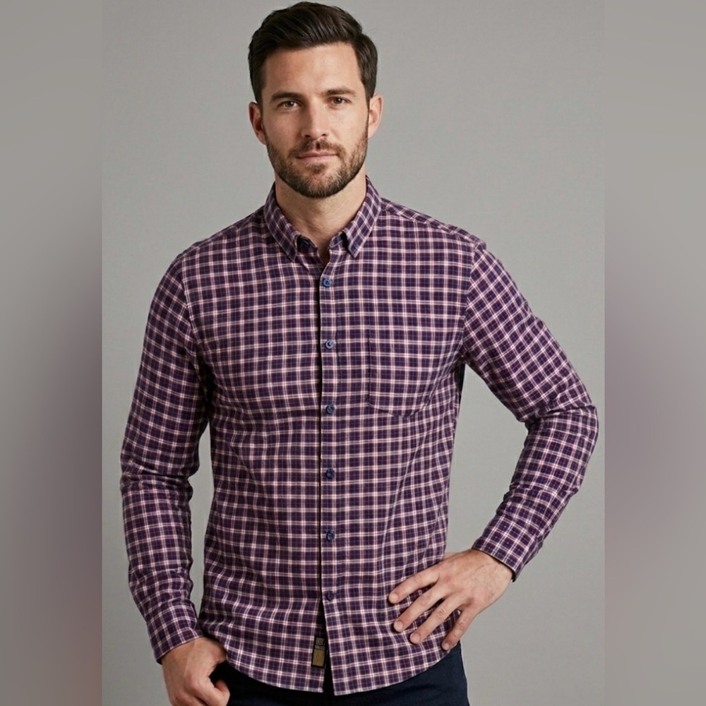 Men's Plaid Button-Down Shirt in Blue and Red: Eligible $5/25 Bundle!